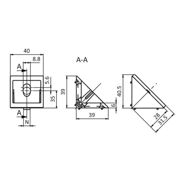 Connection Angle 40x40x40 flat - Image 2