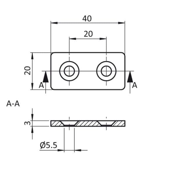 Steel Connection Plate 20x40 Black - Image 2