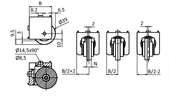 Sliding door roller set 8 - 40 - Profile Components, Rollers & Sliders